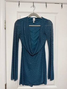 Lucy in the Sky Long Sleeve Blue Sparkly Mini Dress